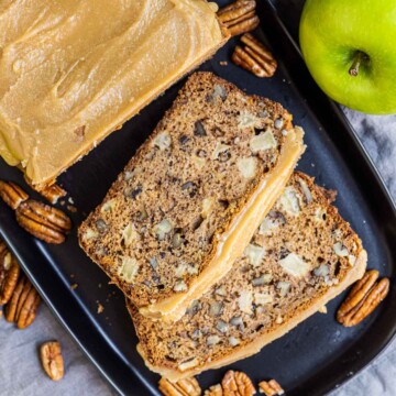 Caramel Apple Bread sliced on plate
