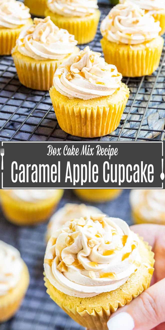 Pinterest image for Caramel Apple Cupcakes with title text