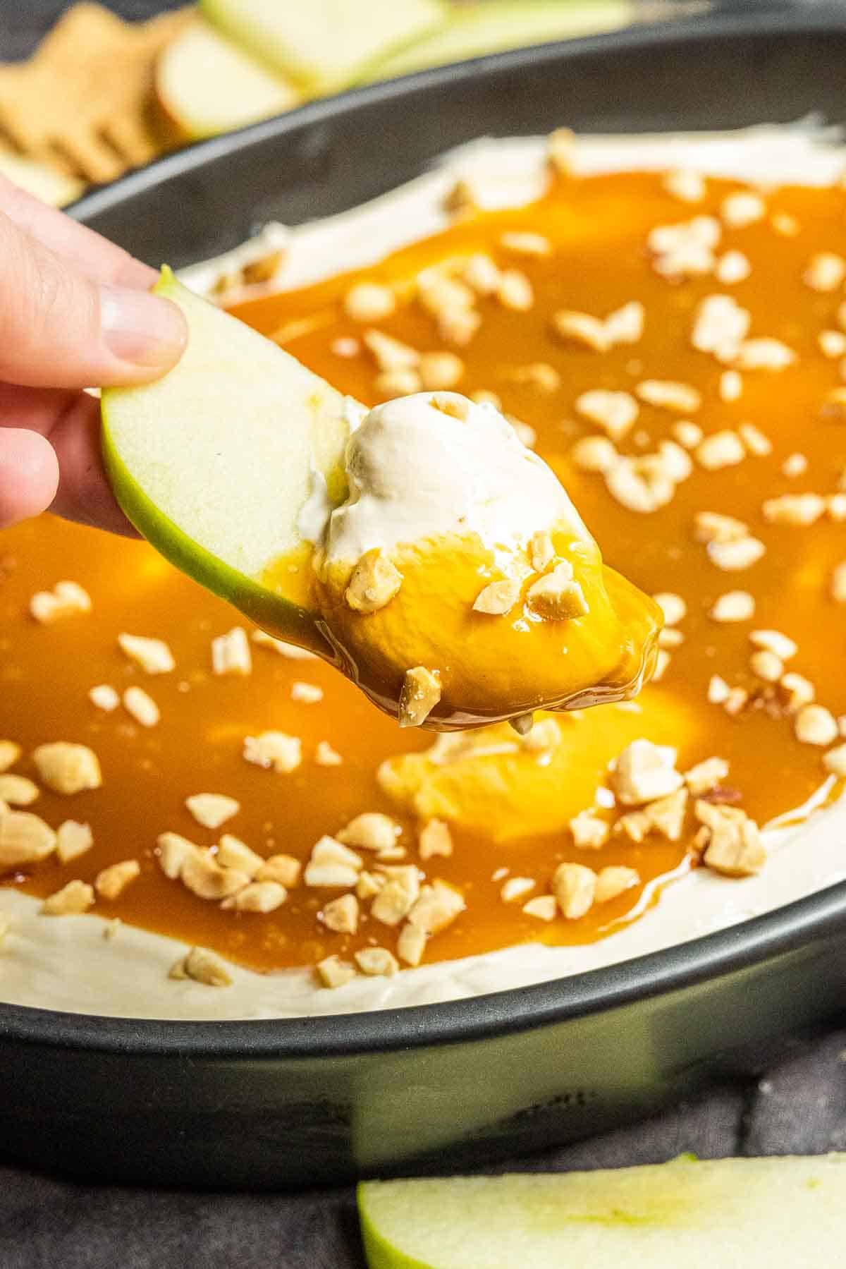 Caramel Apple Dip topped with chopped nuts