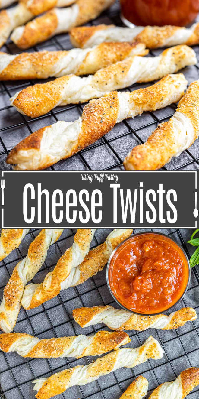 Pinterest image for Cheese Twists with title text