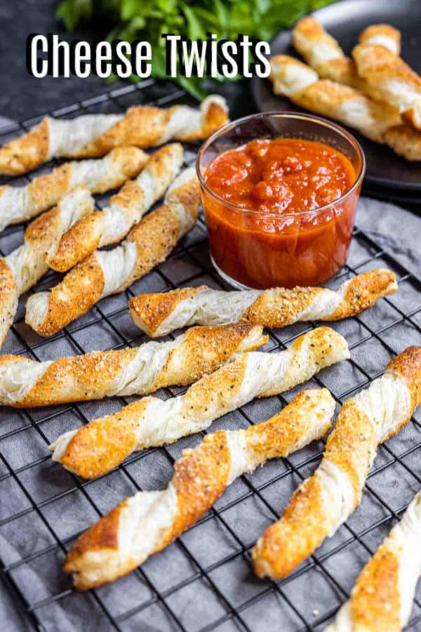 Pinterest image for Cheese Twists with title text
