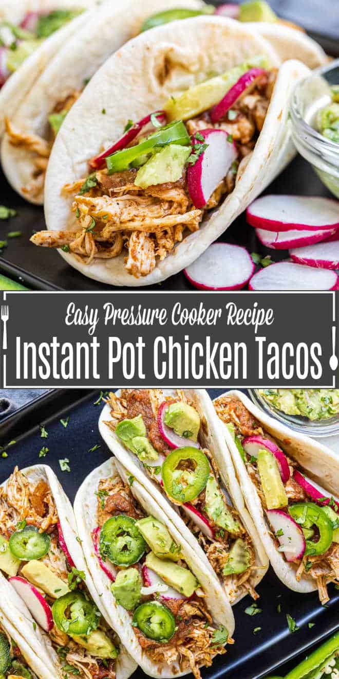 Pinterest image for Instant Pot Chicken Tacos with title text