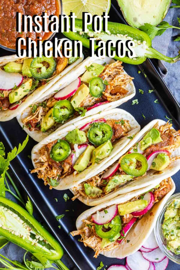 Pinterest image for Instant Pot Chicken Tacos with title text