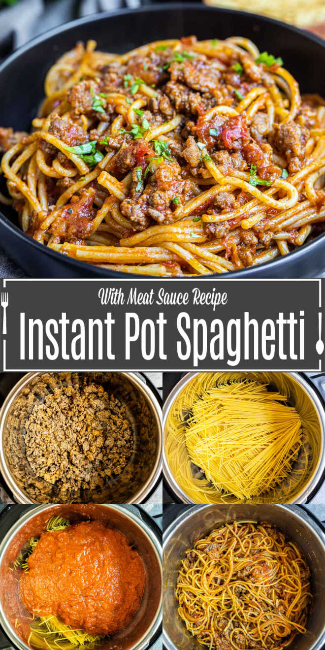 Pinterest image for Instant Pot Spaghetti with title text