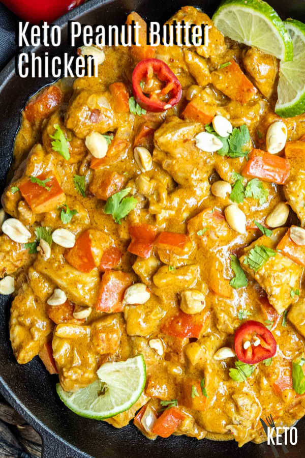 Pinterest image for Keto Peanut Butter Chicken with title text