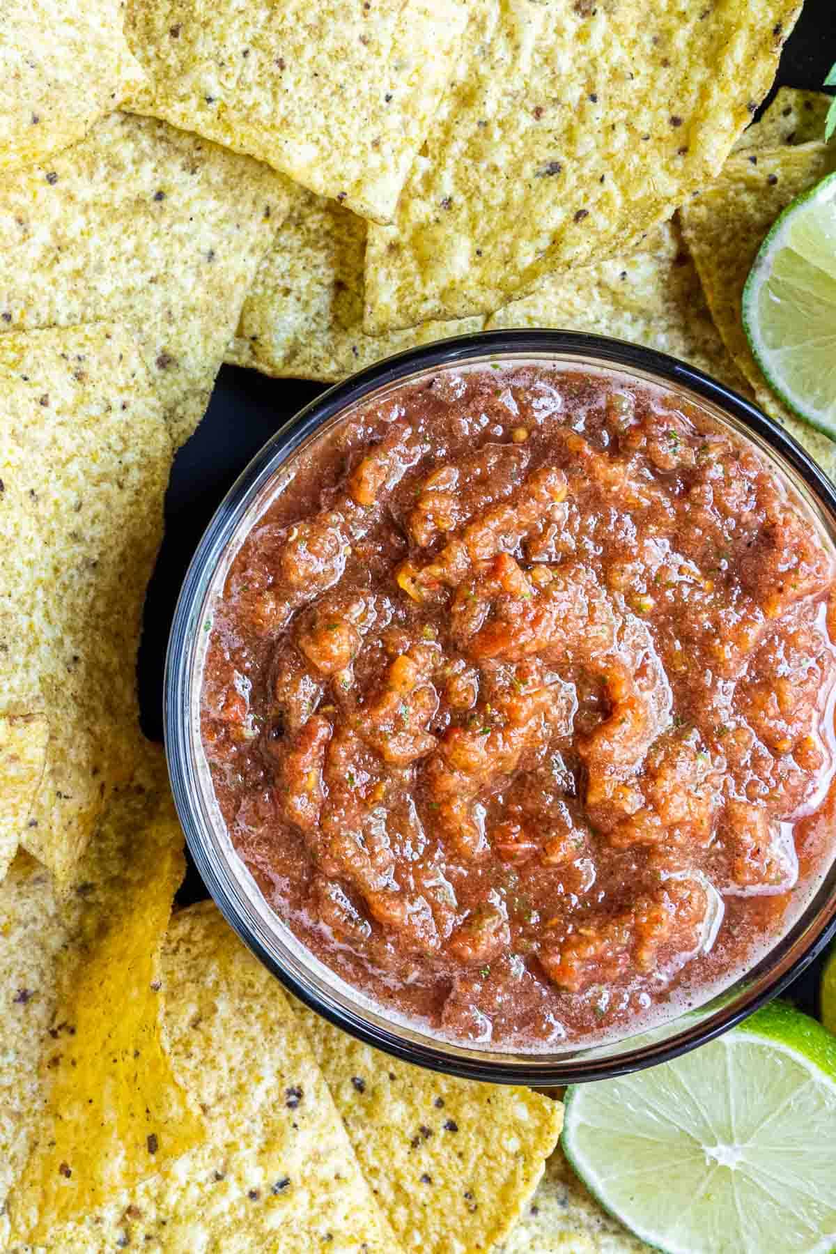 Restaurant Style Salsa in a bowl with chips