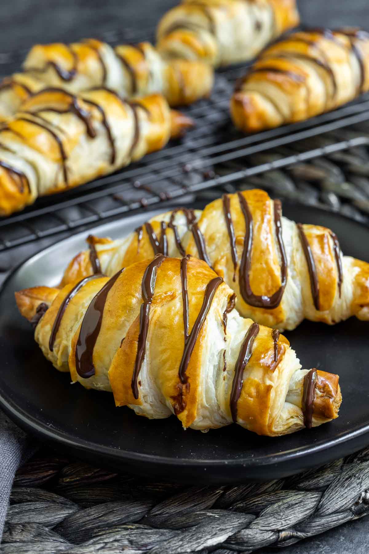 Easy Chocolate Croissant on black plate