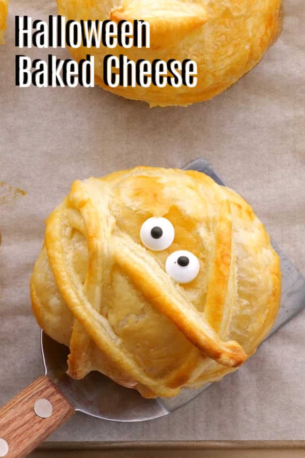 Pinterest image for Halloween Baked Cheese with title text