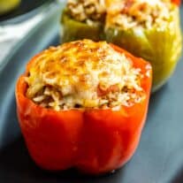 Instant Pot Stuffed Peppers on black plate