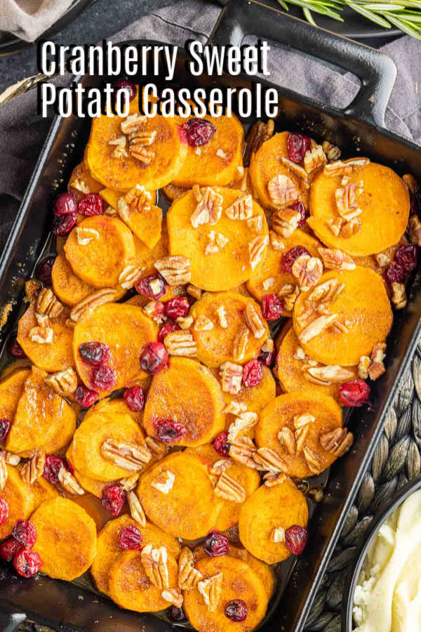 Pinterest image for Cranberry Sweet Potato Casserole with title text