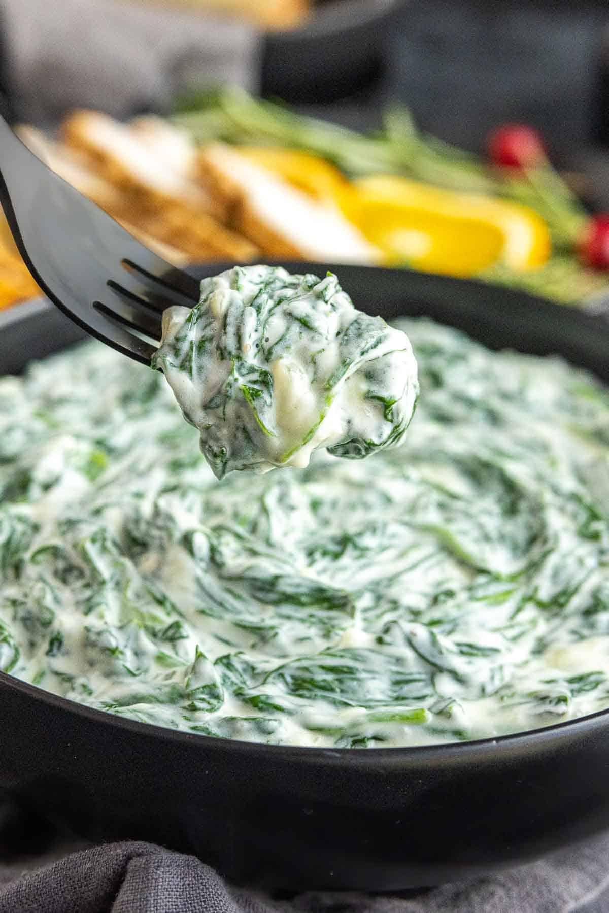 Creamed Spinach on a fork