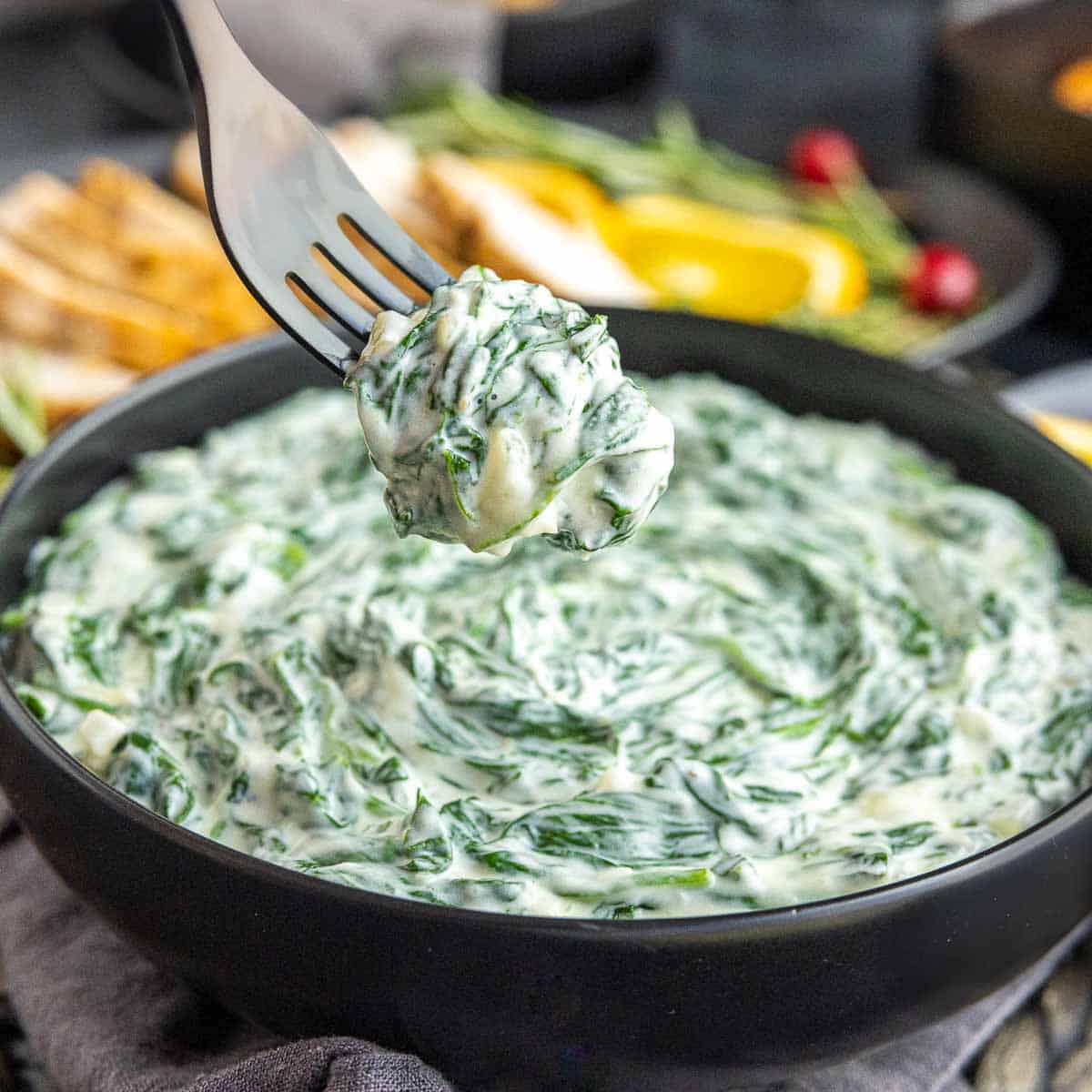 Creamed Spinach on a fork