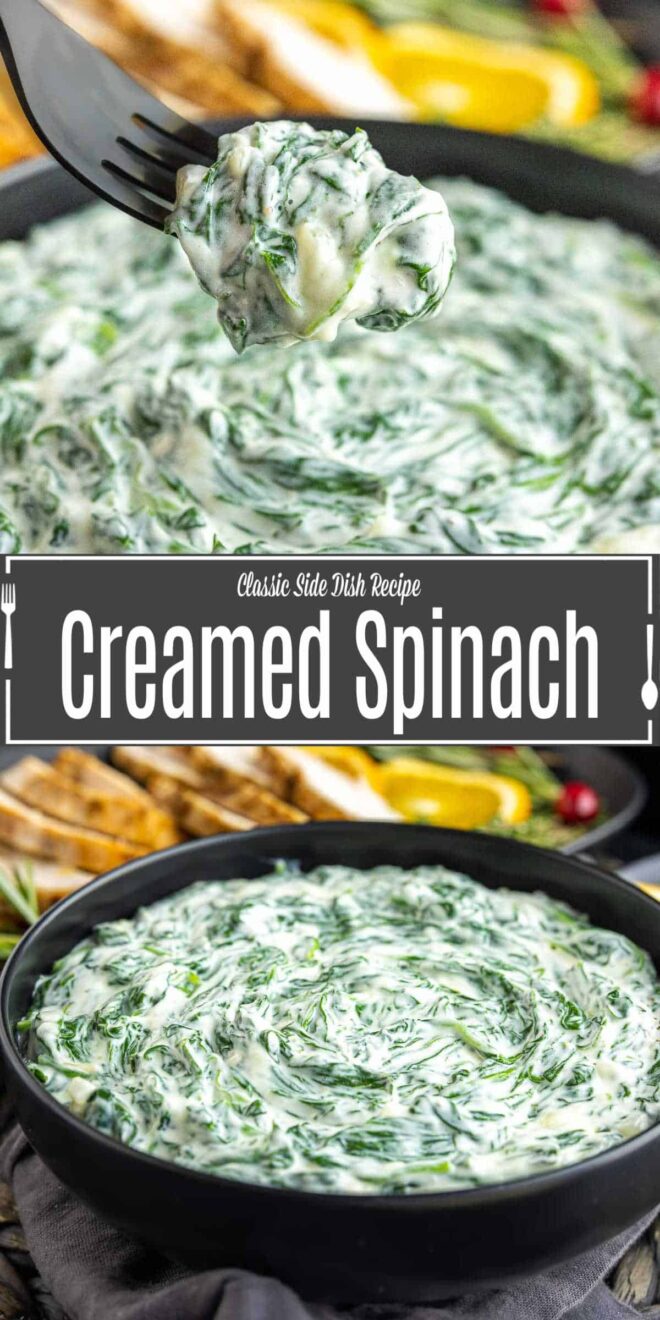 Pinterest image for Easy Creamed Spinach with title text