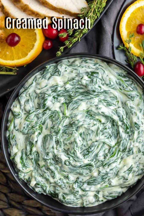 Pinterest image for Easy Creamed Spinach with title text