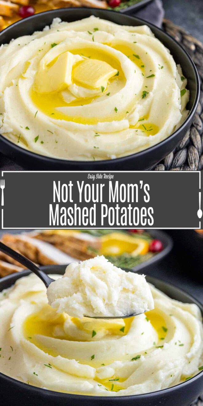 Pinterest image for Not Your Mom's Mashed Potatoes with title text