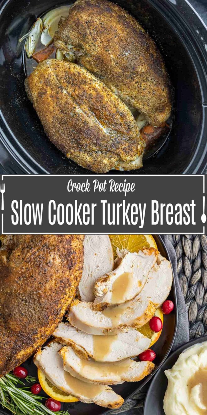 Pinterest image for Slow Cooker Turkey Breast with title text