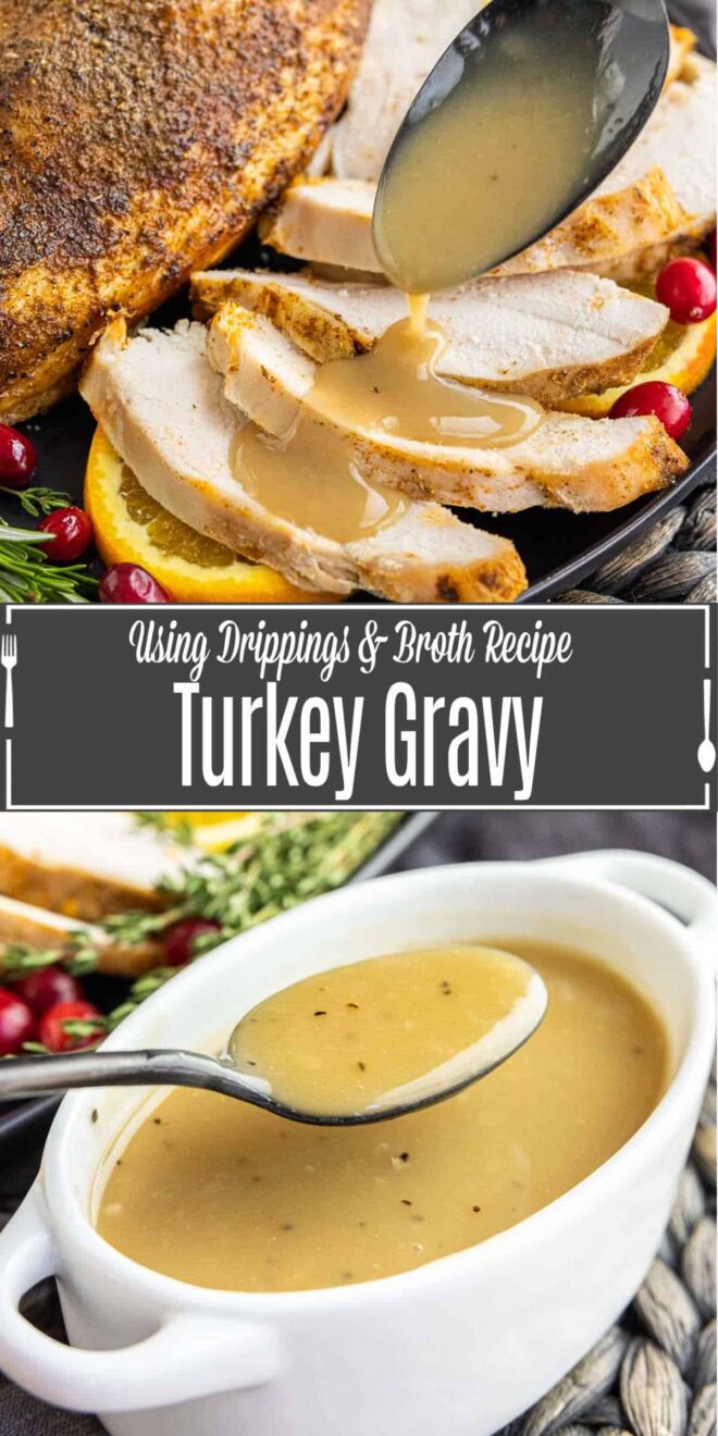Pinterest image for Homemade Turkey Gravy with title text