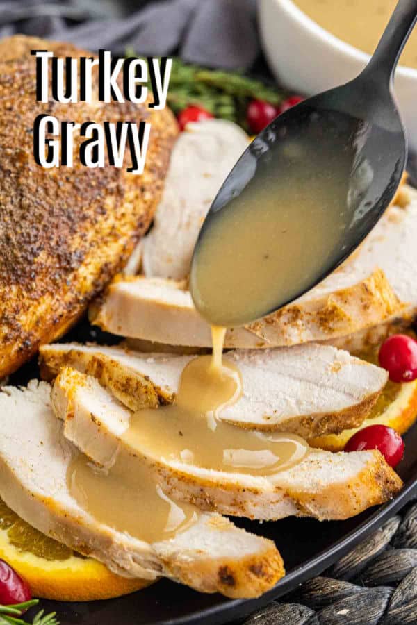 Pinterest image for Homemade Turkey Gravy with title text