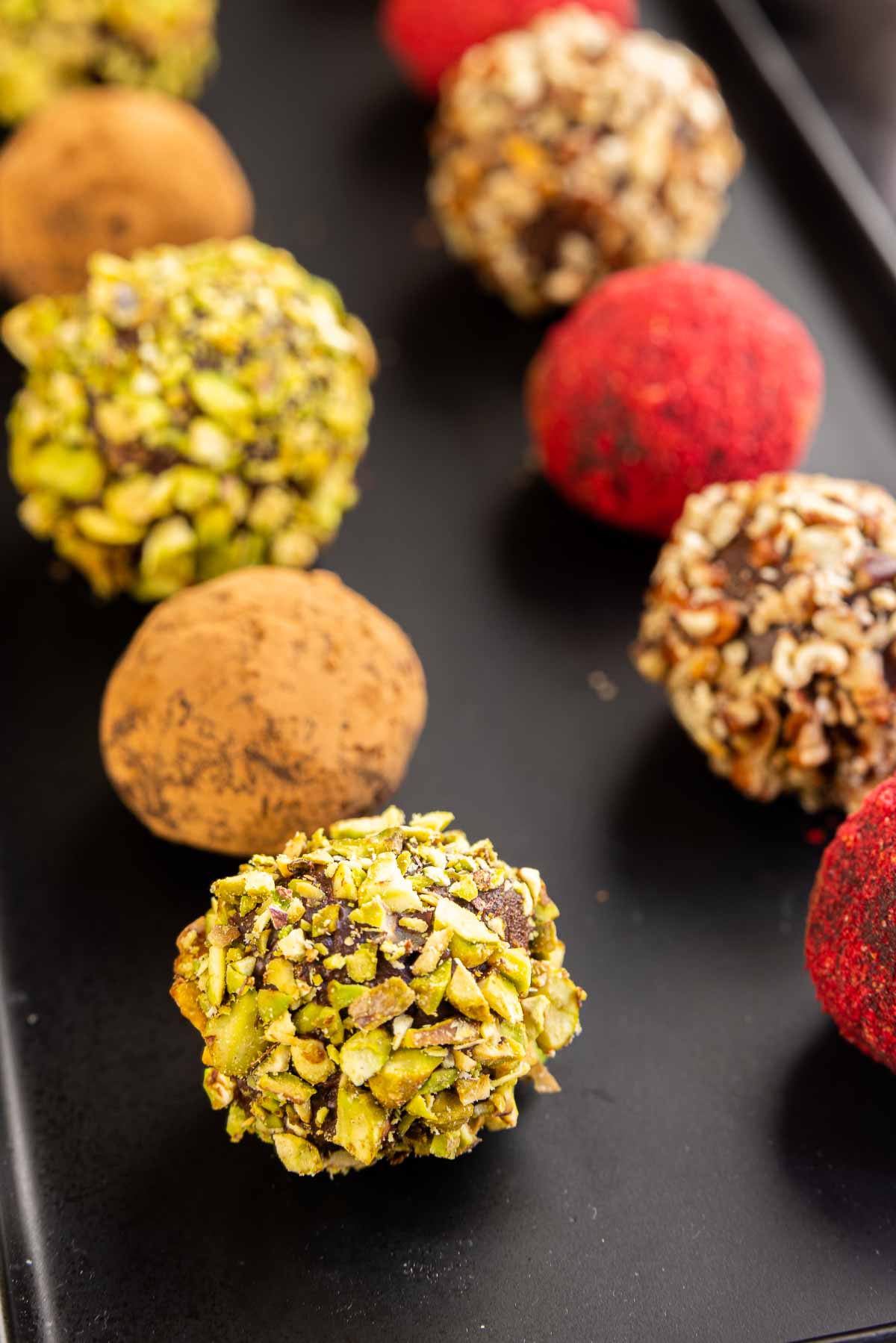 Chocolate Truffles rolled in pistachio and cocoa powder