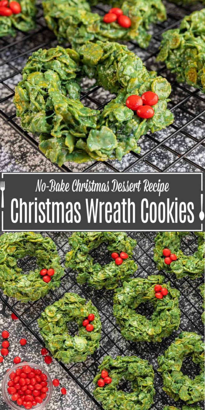 Pinterest image for Christmas Wreath Cookies with title text