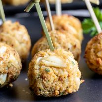 crab ball on a skewer