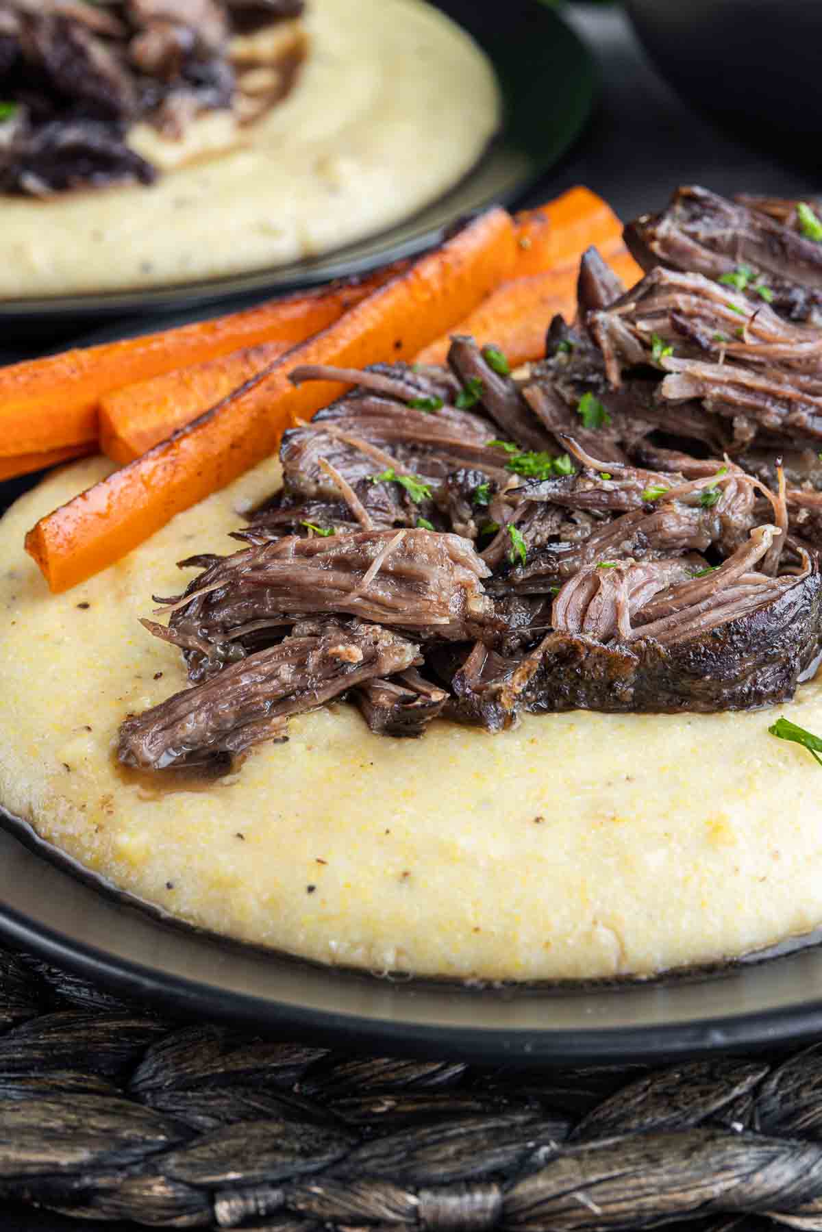 Creamy Polenta and braised shorts ribs with roasted carrots