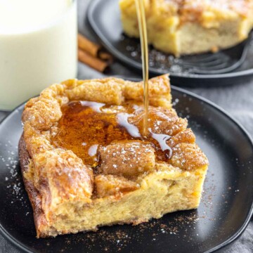 syrup being on poured Eggnog French Toast Bake