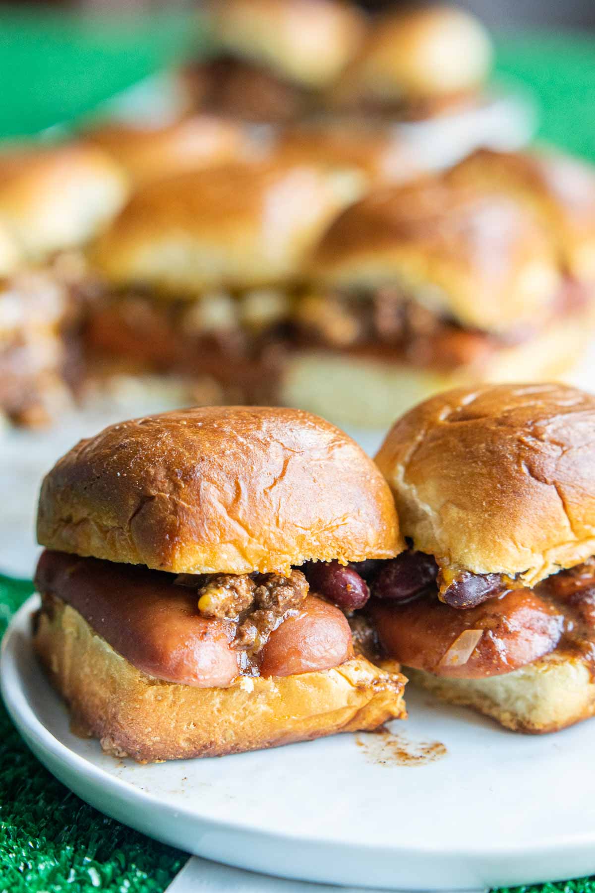Chili Dog Sliders on a plate