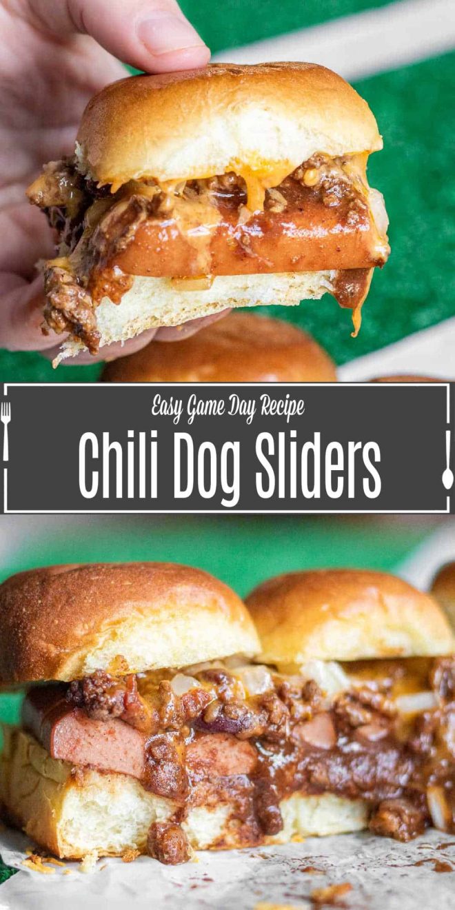 Pinterest image for Chili Dog Sliders with title text