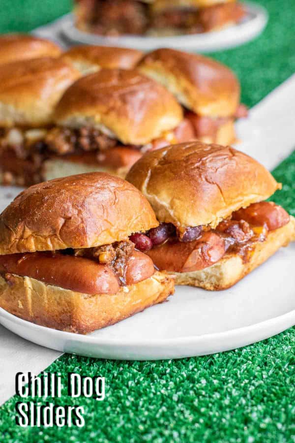 Pinterest image for Chili Dog Sliders with title text