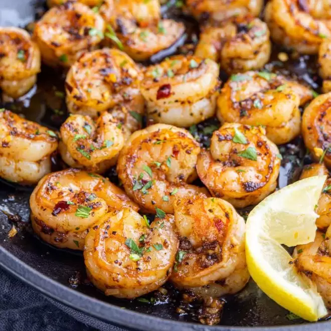 Gambas Pil Pil in a chili garlic oil with lemon