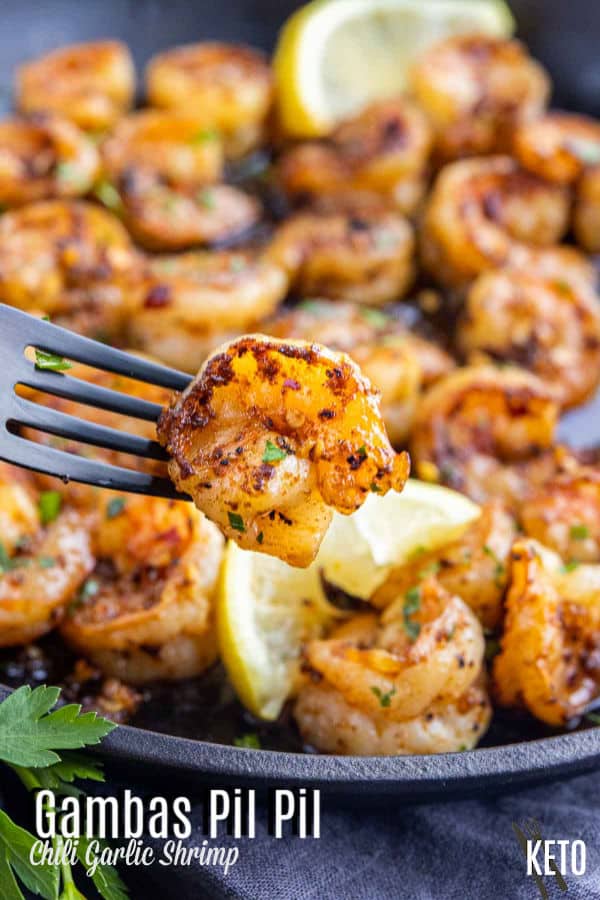 Pinterest image for Gambas Pil Pil (Chili Garlic Shrimp) with title text