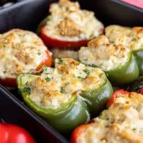 dish with Keto Chicken Alfredo Stuffed Peppers