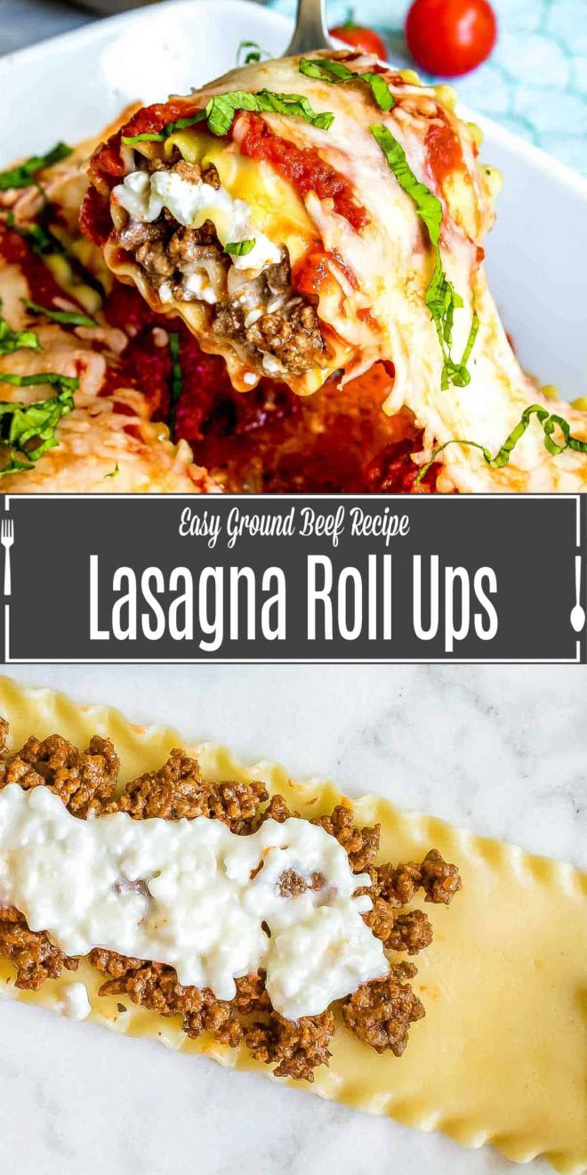 Pinterest image for Easy Lasagna Roll Ups with title text