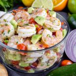 glass bowl with Shrimp Ceviche