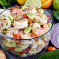 glass bowl with Shrimp Ceviche