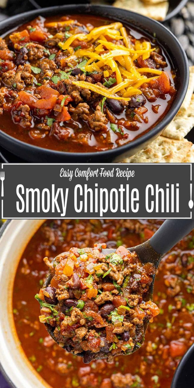 Pinterest image for Smoky Chipotle Chili with title text