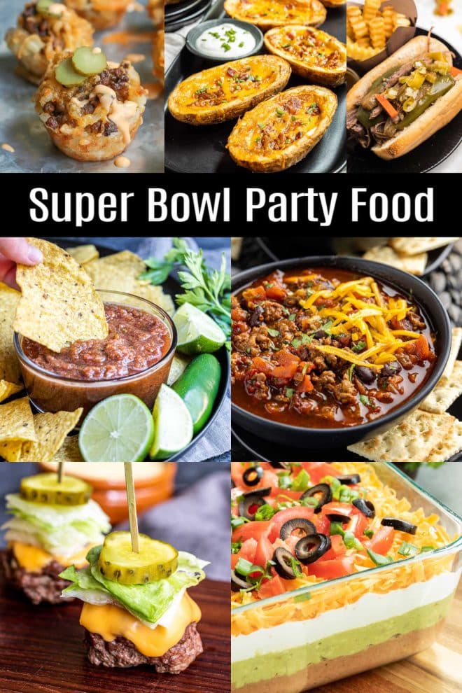 Pinterest image for Super Bowl Party Food Ideas with title text