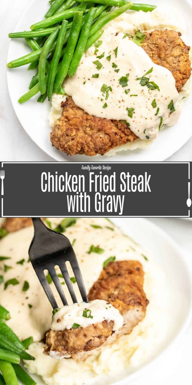 Pinterest image for Chicken Fried Steak with Gravy with title text