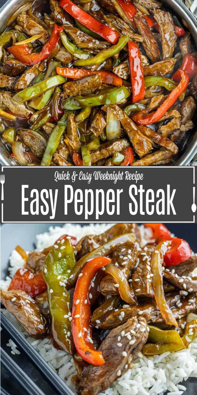 Pinterest image for Pepper Steak Stir Fry with title text
