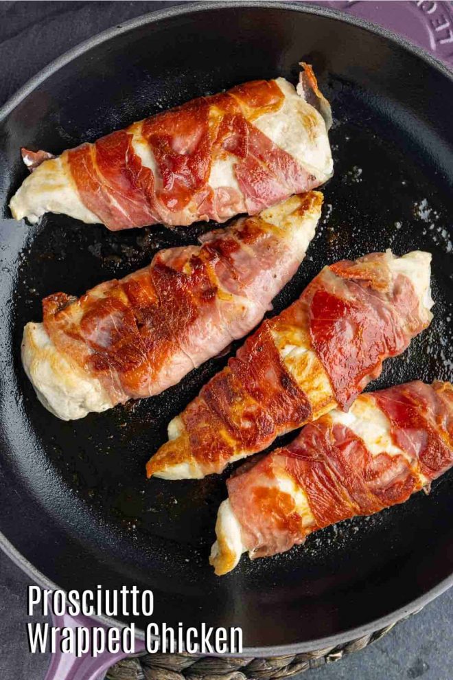 Pinterest image for Prosciutto Wrapped Chicken with title text
