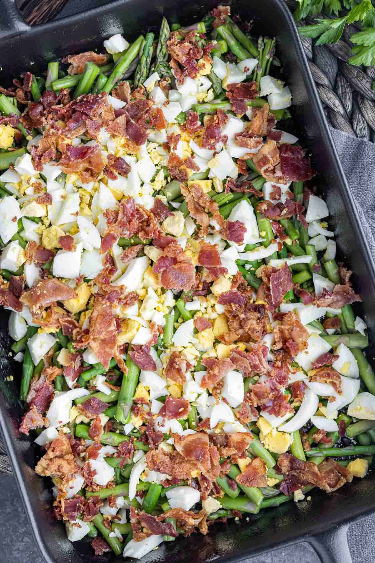 how to make Asparagus Casserole with hard boiled eggs and bacon