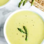 Asparagus Soup in a white bowl