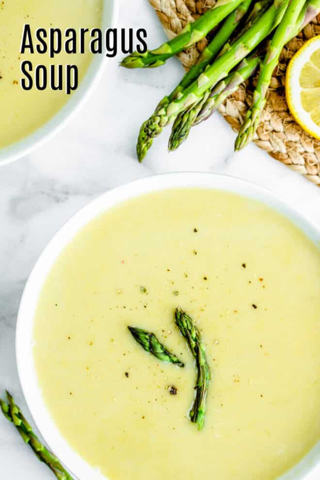 Pinterest image for Creamy Asparagus Soup with title text