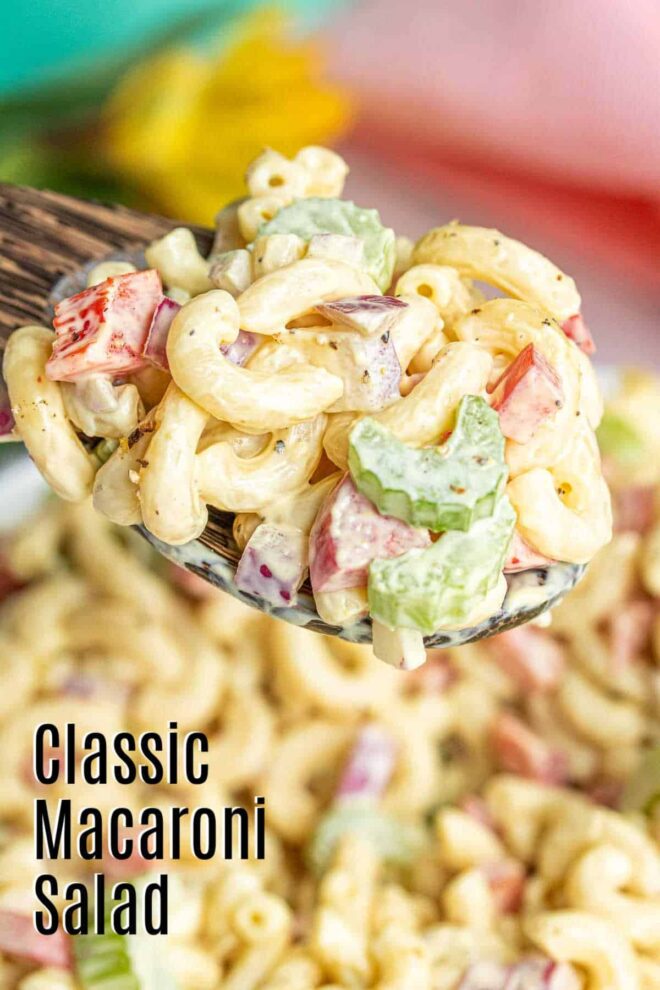 Pinterest image of Classic Macaroni Salad with title text
