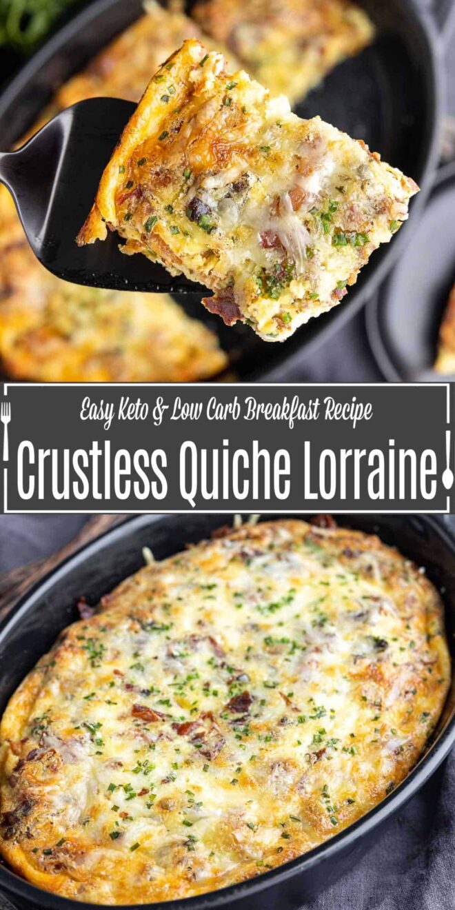 Pinterest image for Crustless Quiche Lorraine with title text