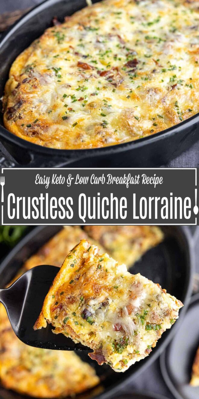 Pinterest image for Crustless Quiche Lorraine with title text