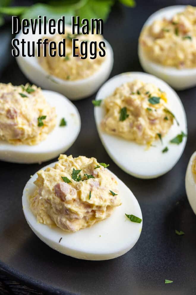 Pinterest image for Deviled Ham Stuffed Eggs with title text