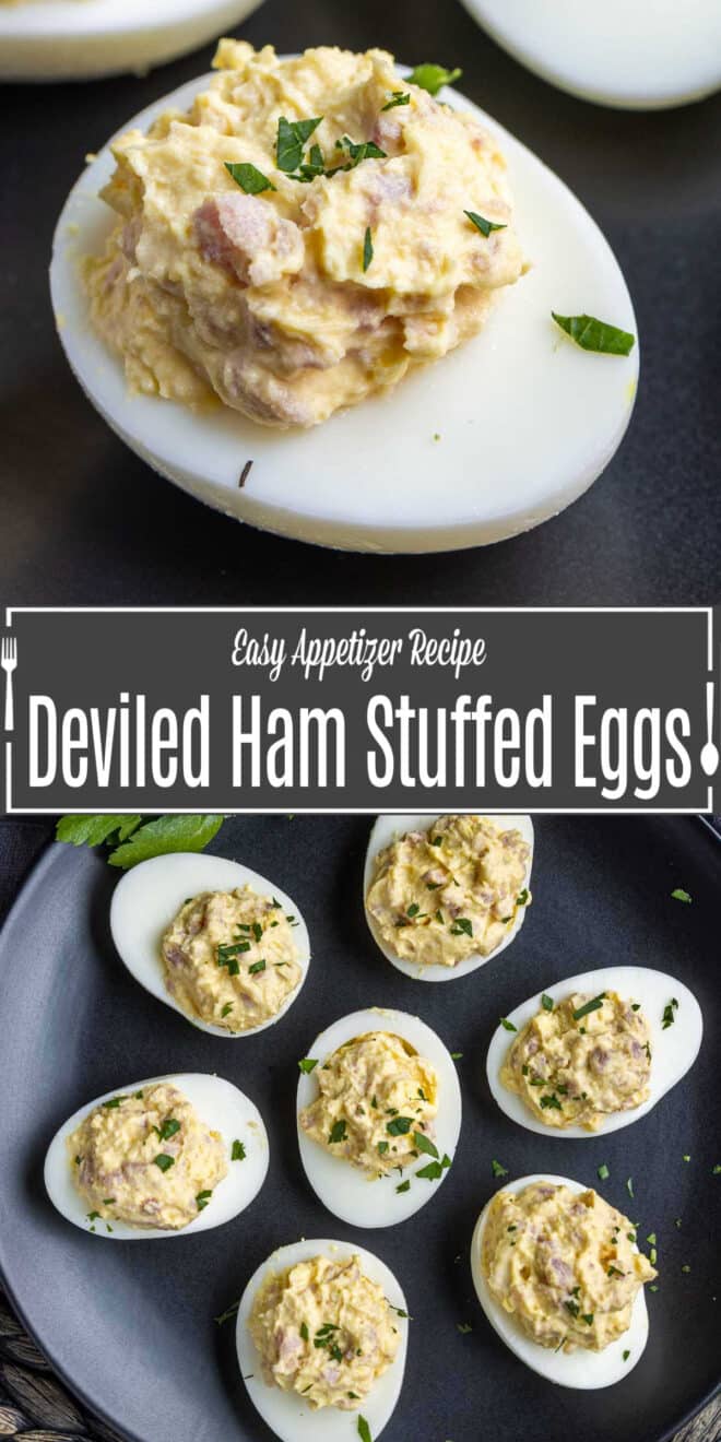 Pinterest image for Deviled Ham Stuffed Eggs with title text