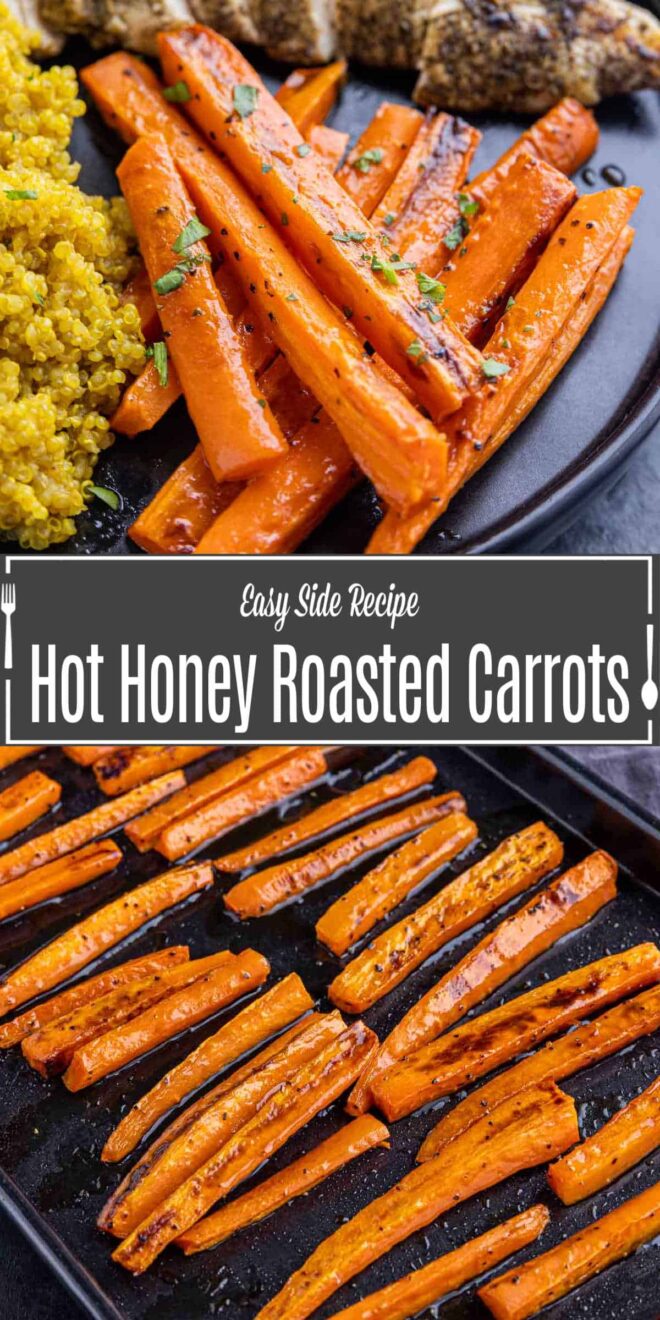 Pinterest image for Hot Honey Roasted Carrots with title text